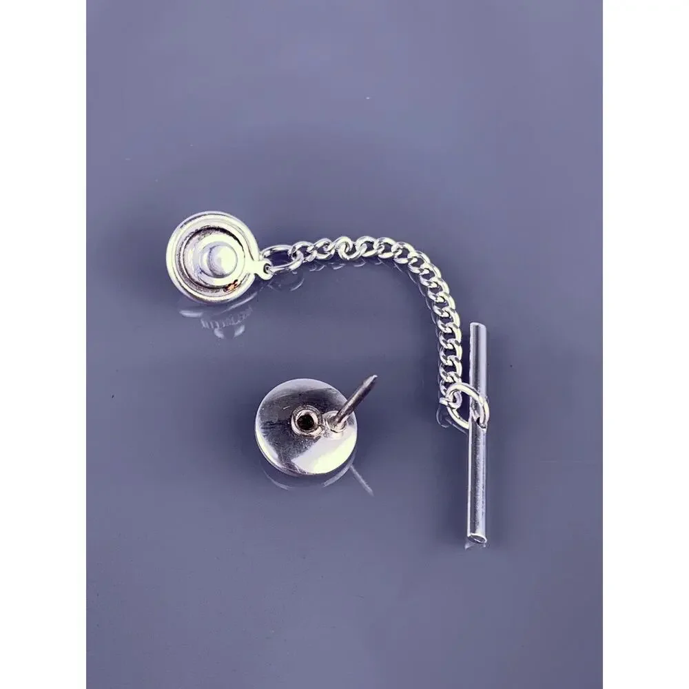 Black Star Sapphire 1/20 12k Gold Filled Tie Tack Pin Silver Round Vintage